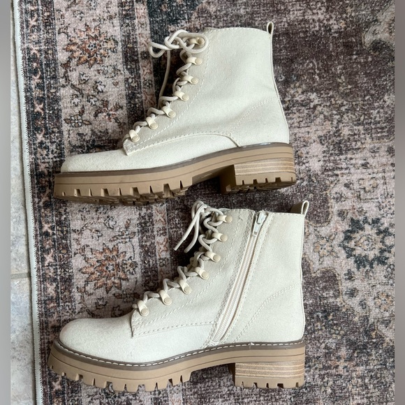 Beige Combat Boots - Picture 1 of 6